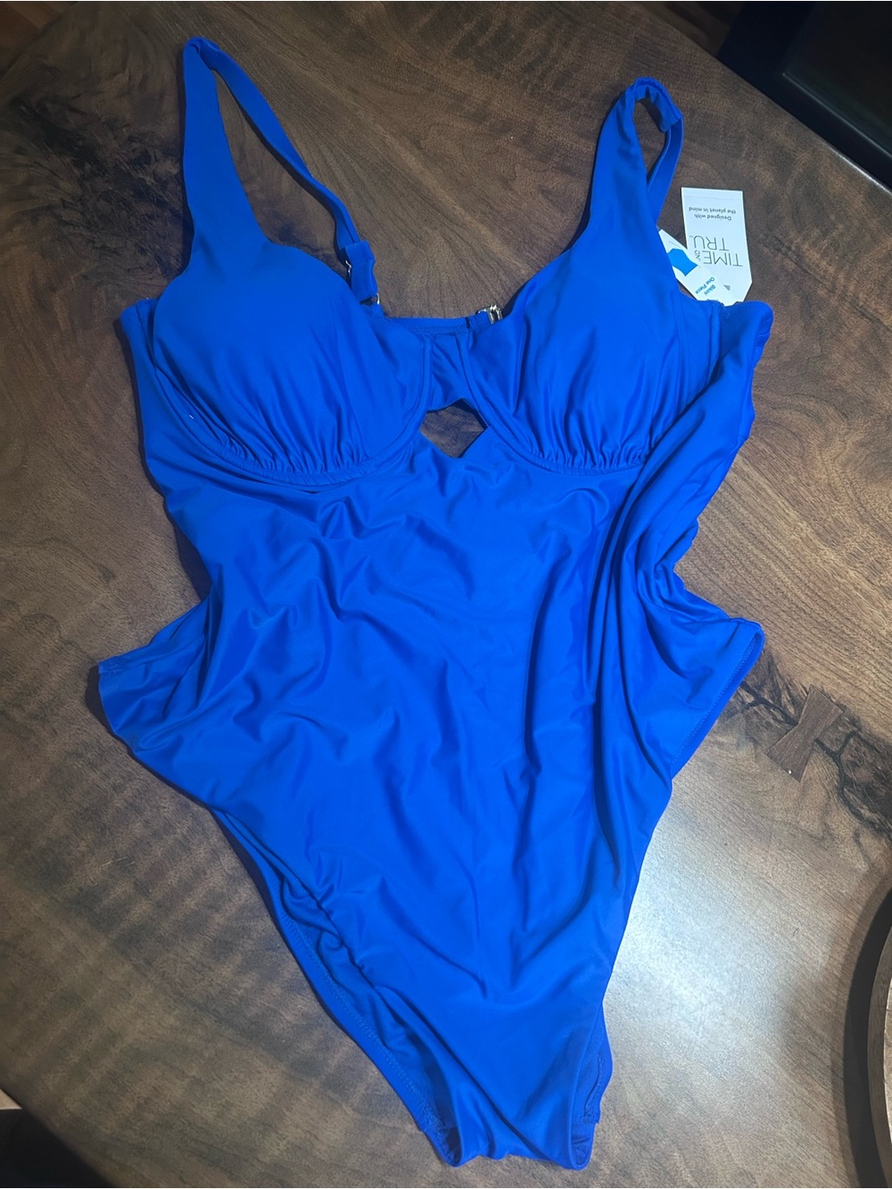 Time and Tru Women's Plus Size Blue Underwire One Piece Swimsuit
